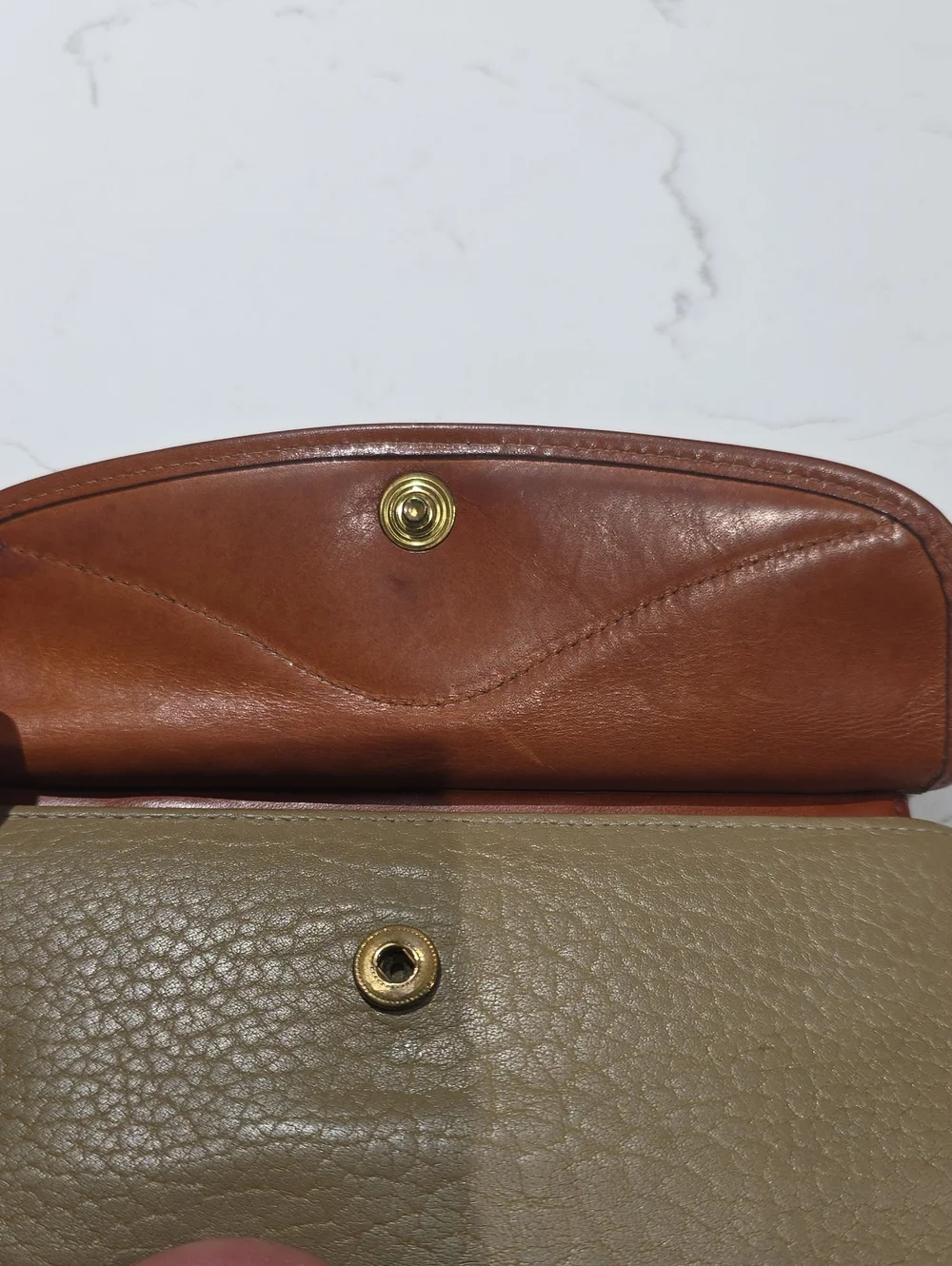 Dooney & Bourk Vintage Two-Tone Leather Clutch Wallet - Taupe and Chestnut